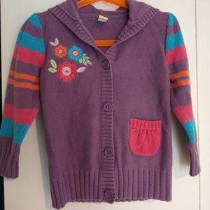 girls lavender cardigan hoodie sweater, size 3